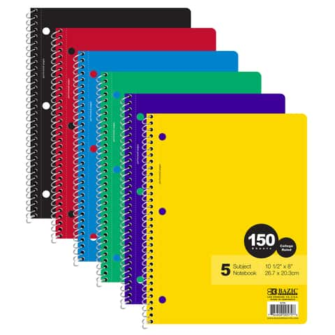 Bazic Products 10-1/2 in. W X 8 in. L College Ruled Side-Spiral Assorted  Notebook - Ace Hardware