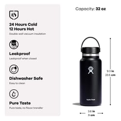 Hydroflask 32 oz Black BPA Free Insulated Bottle