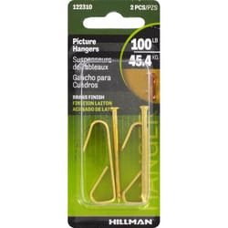 HILLMAN Brass-Plated Gold Conventional Picture Hanger 100 lb 2 pk