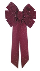 Holiday Trims Burgundy 7 Loop Christmas Deluxe Gold Glittered Christmas Bow 12 inch in.