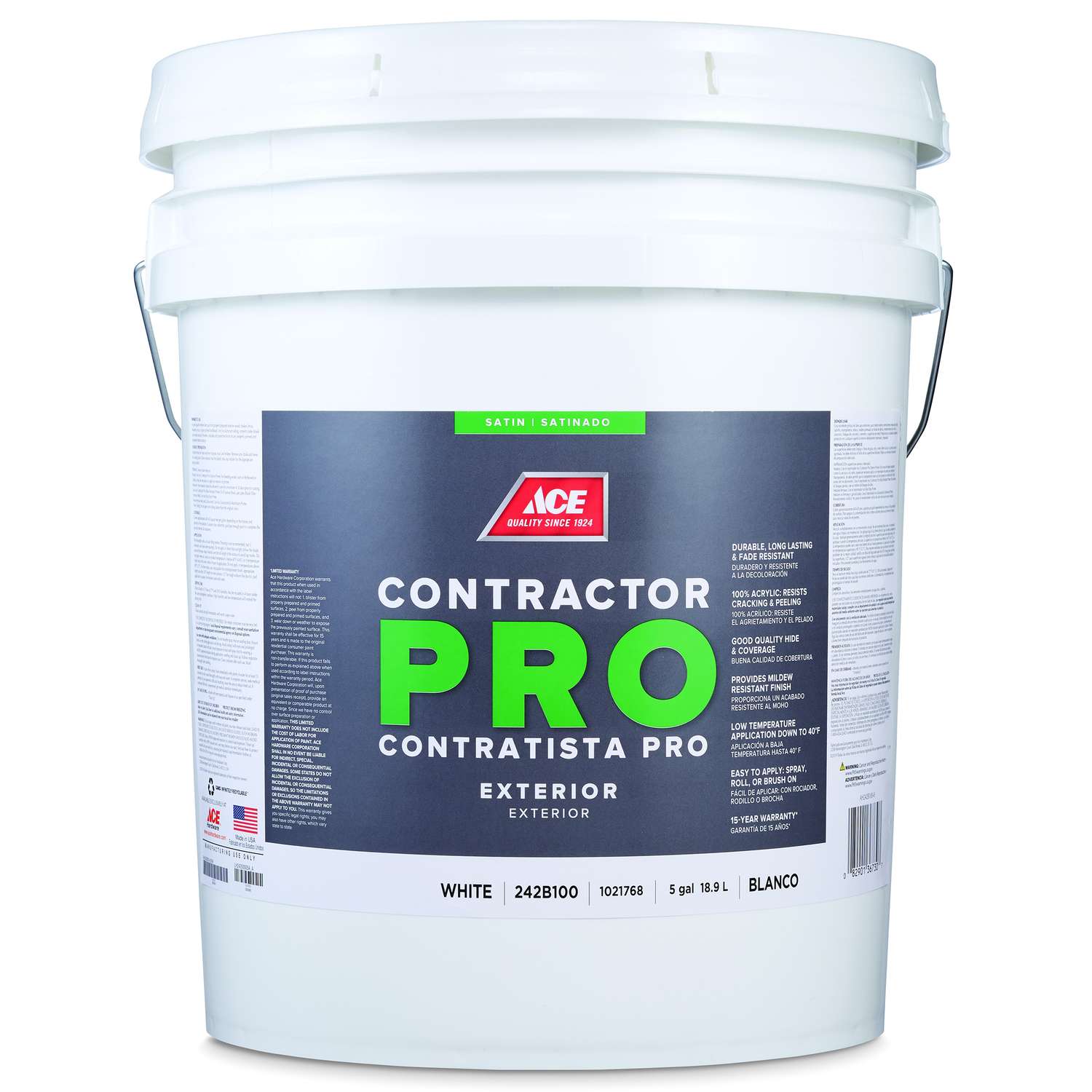 Ace Contractor Pro Satin White Paint Exterior 5 gal. Ace Hardware