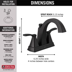 Delta Flynn Matte Black Traditional Bathroom Faucet 4 in.