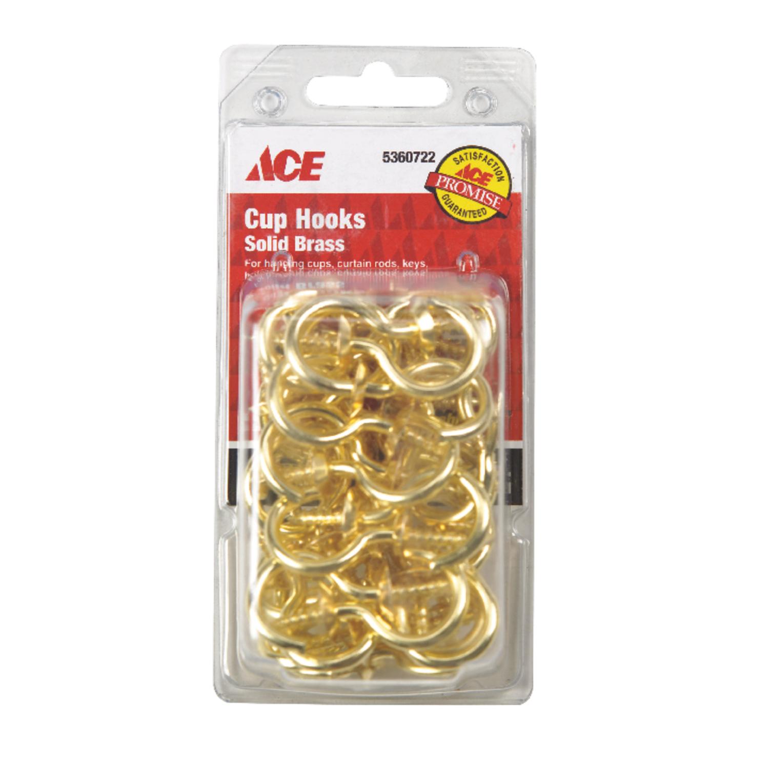 Ace Small Bright Brass Brass 1.875 in. L Cup Hook 30 lb 40 pk - 01-3477-482 - Hardware Fasteners  sku 01-3477-482