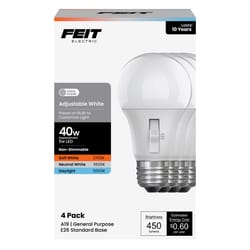 Feit A19 E26 (Medium) LED Bulb Adjustable White 40 Watt Equivalence 4 pk