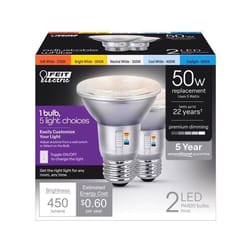 Feit PAR20 E26 (Medium) LED Floodlight Bulb Adjustable White 50 Watt Equivalence 2 pk