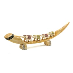 Accent Plus 4.5 in. H X 15.5 in. L Ivory Carved Elephants Poly Resin Statue