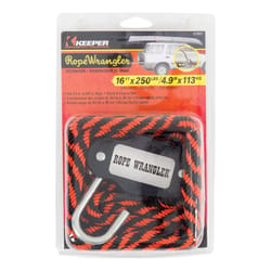 Keeper Rope Wrangler 3/8 in. W X 16 ft. L Black/Orange Tie Down 250 lb 1 pk
