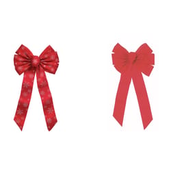 Holiday Trims Red/Silver Fancy Glitter Christmas Bow 12 in.