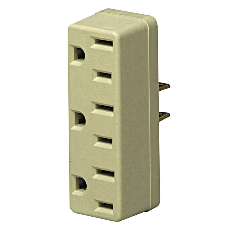 Leviton Outlet Adapter Triple Tap 15 Amp 125 volts 2 pole, 2 wire Ivory Bulk - 00698-00I - Power and Electrical Supplies  sku 00698-00I
