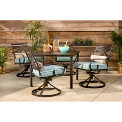 Hanover Montclair 5 pc Java Steel Swivel Rocker Dining Set Ocean Blue