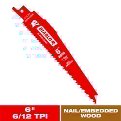 Diablo 6 in. Bi-Metal Nail Embedded Wood Reciprocating Saw Blade 6/12 TPI 1 pc