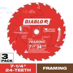 Diablo Tracking Point 7-1/4 in. D X 5/8 in. TiCo Hi-Density Carbide Framing Saw Blade 24 teeth 3 pk