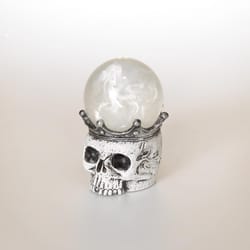 Gerson 7.5 in. Lighted Spinning Smoky Water Globe Skull Tabletop Decor
