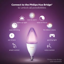 Philips Hue B39 E12 (Candelabra) LED Smart Bulb White and Color Ambiance 40 Watt Equivalence