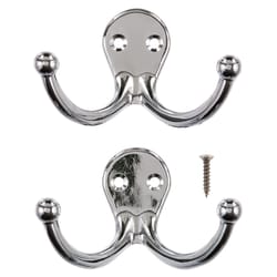 Ace 1-3/4 in. L Chrome Silver Metal Small Double Garment Hook 2 pk