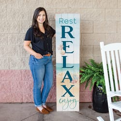 P Graham Dunn Multicolored Wood 60 in. H X 14 in. L X 0.75 in. W Rest Relax Enjoy Porch Sign