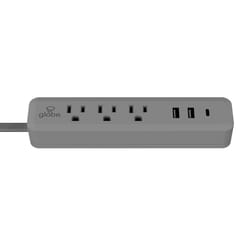 Globe Electric 6 ft. L 3 outlets Power Strip with USB Ports Gray 300 J