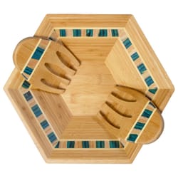 Totally Bamboo Baltique Mumbi Light Blue/Natural Birch Wood Bowl w/Salad Hands Set