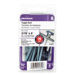 HILLMAN 3/16 in. D X 4 in. L Round Zinc-Plated Steel Toggle Bolt 8 pk