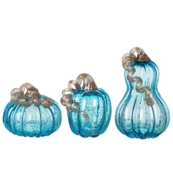 Glitzhome 8.46 in. Glass Blue Pumpkin Fall Decor