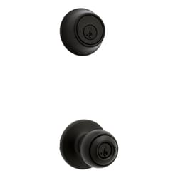 Kwikset Polo Traditional Matte Black Deadbolt and Entry Door Knob 1-3/4 in.