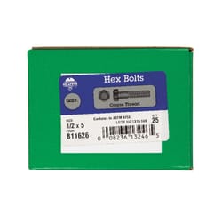 HILLMAN 1/2 in. D X 5 in. L Hot Dipped Galvanized Steel Hex Bolt 25 pk