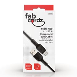 Fabcordz Micro to USB Charge and Sync Cable 10 ft. Black