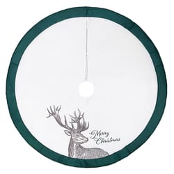 Celebrations Home Green/White Merry Christmas Deer Tree Skirt 48 in.