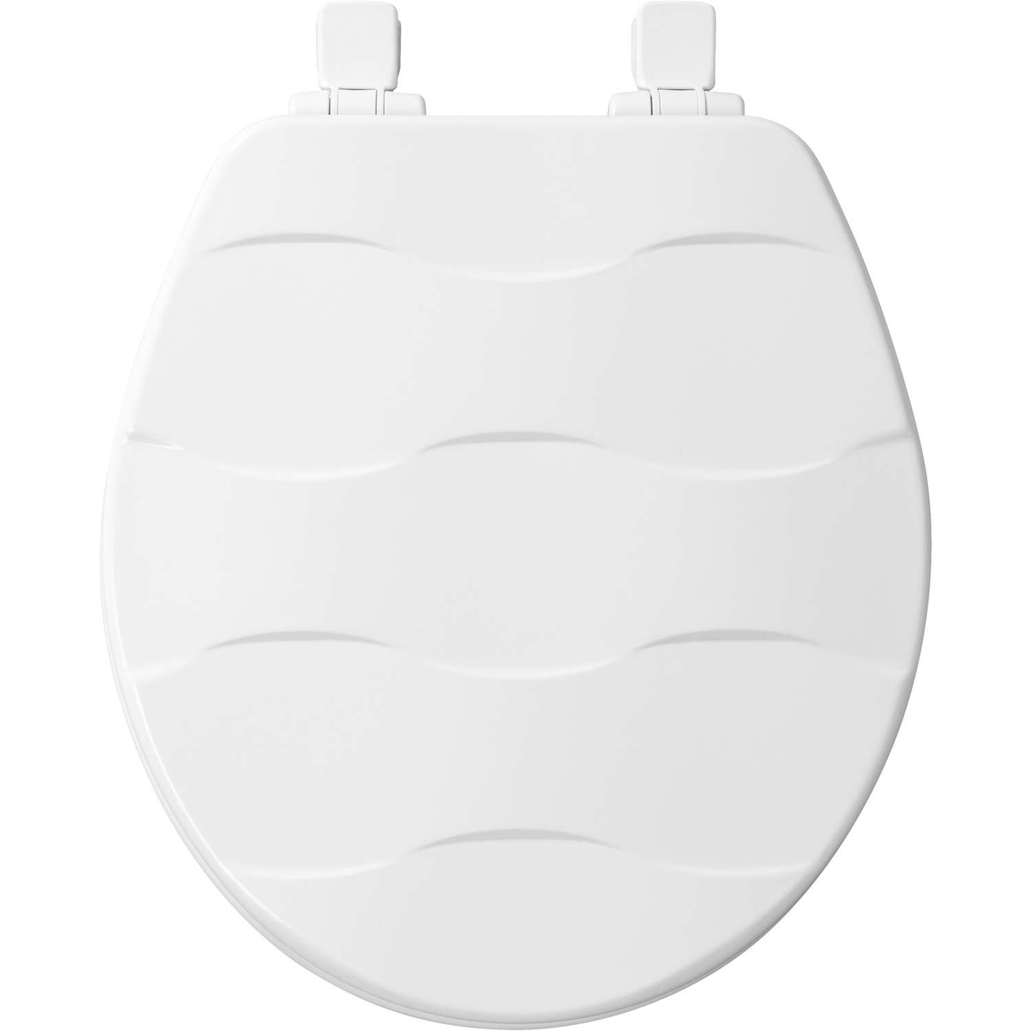 Mayfair Basket Weave Slow Close Round White Enameled Wood Toilet Seat