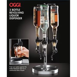 OGGI Black/Silver Metal/Plastic 3 Bottle Revolving Liquor Dispenser