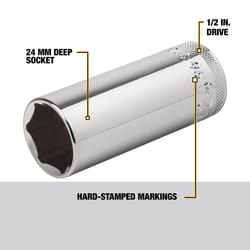 DeWalt 24 mm X 1/2 in. drive Metric 6 Point Deep Socket 1 pc