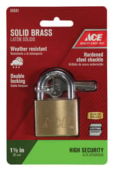 Ace 1-5/16 in. H X 1-1/2 in. W X 17/32 in. L Brass Double Locking Padlock 1 pk