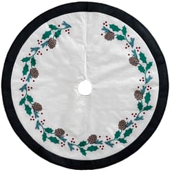 Celebrations Home Multicolored Faux Linen with Wreath Print Tree Skirt Indoor Christmas Decor 28 in.