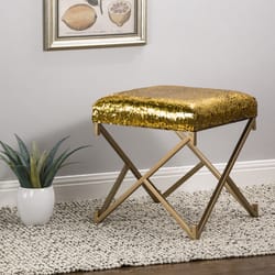 Glitzhome Bule/Gold Cushioned Contemporary Ottoman