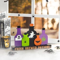 Glitzhome 9 in. Wooden Poison Bottles Fresh Brewed Potions Halloween Decor