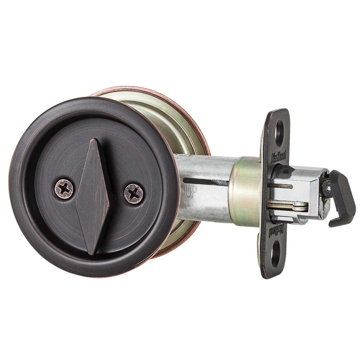 Kwikset Bronze Metal Indoor Round Bed/Bath Pocket Door Lock