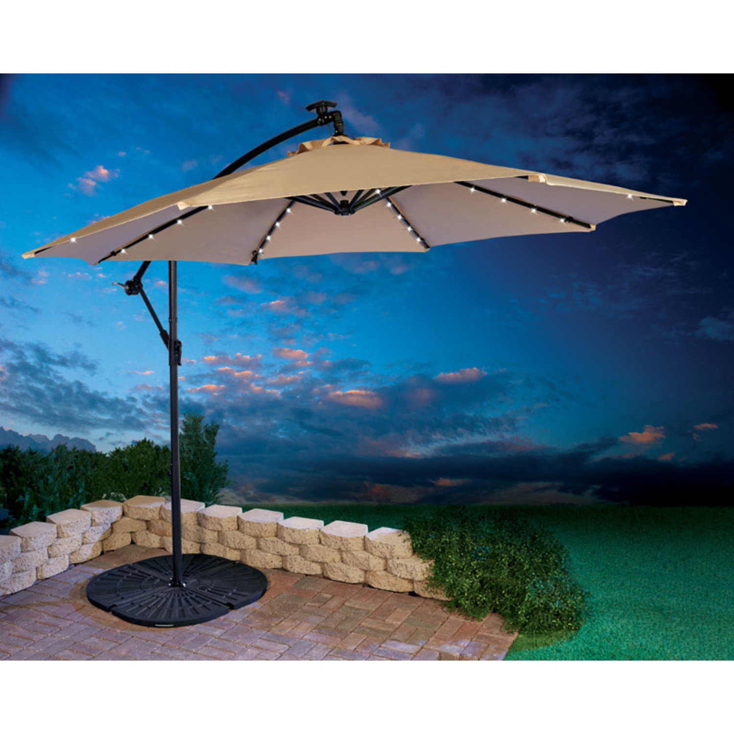 Living Accents Solar LED 9 ft. Tiltable Taupe Market Umbrella - Ace Hardware