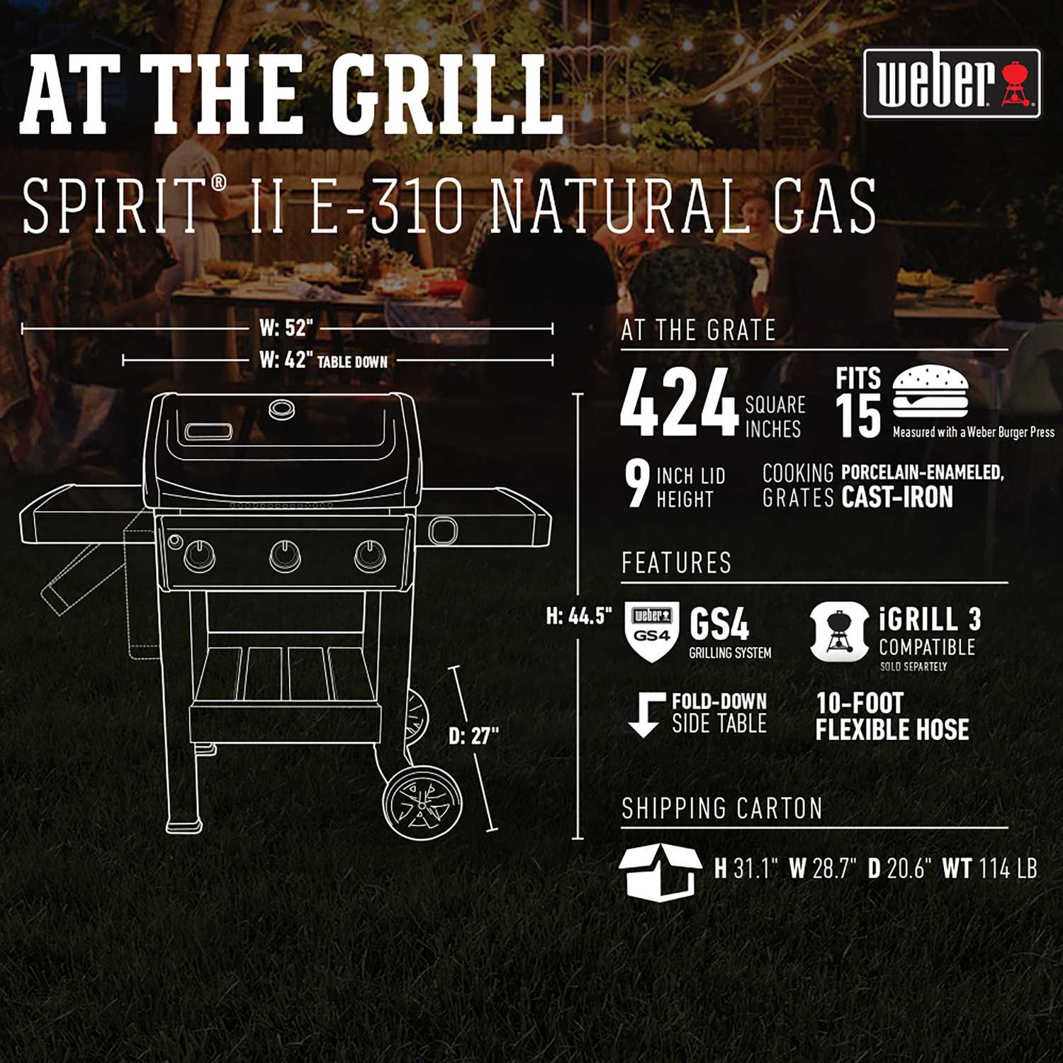 Weber Spirit II E-310 Natural Gas Freestanding 3 burners Grill Black ...