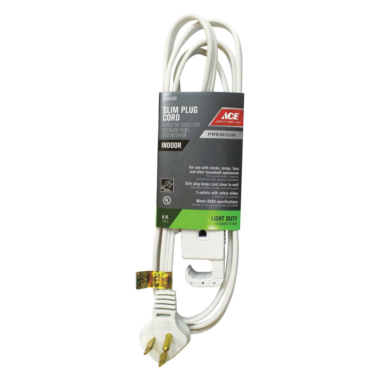 Ace Indoor 6 ft. L White Extension Cord 16/3 SPT3 Ace Hardware