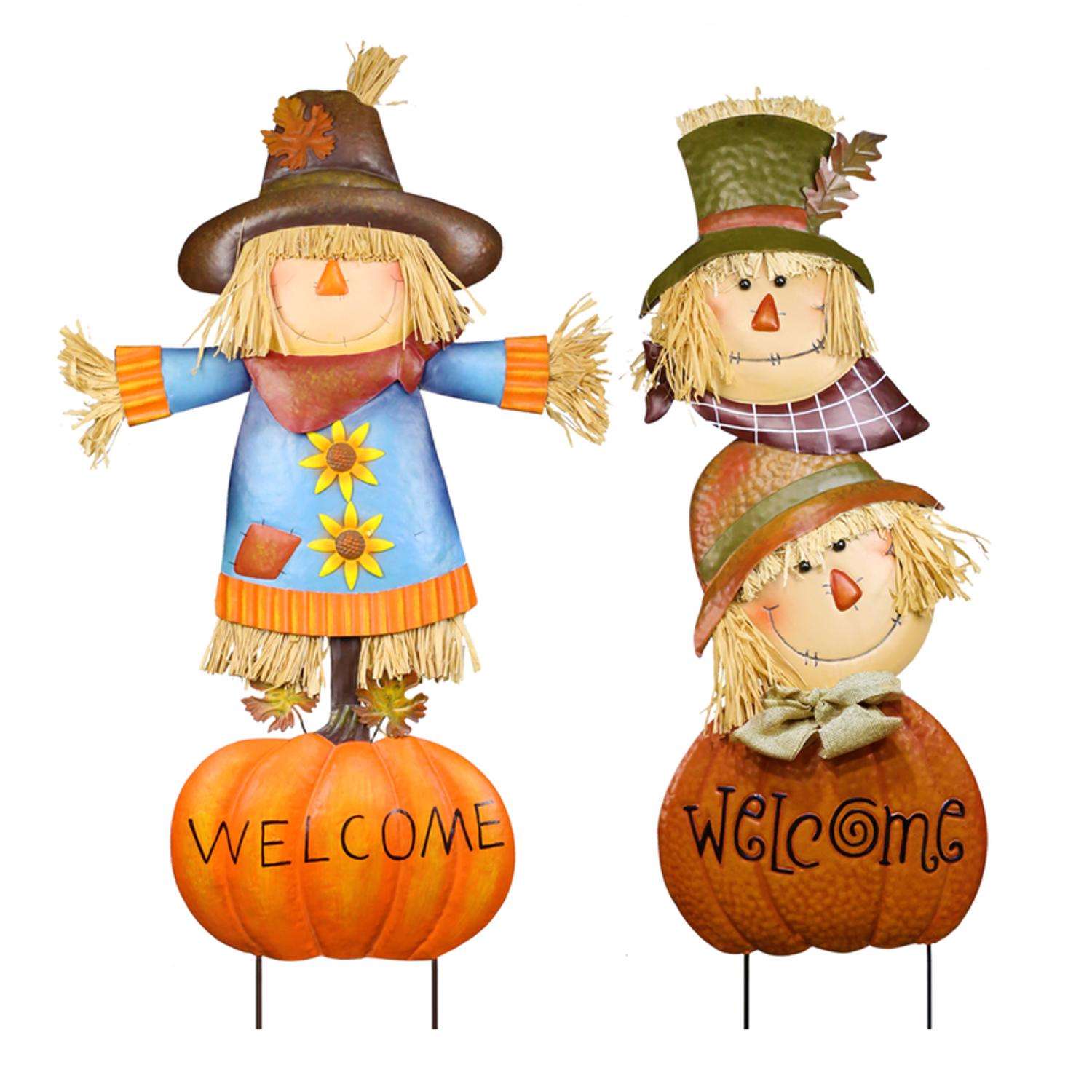 Alpine Multicolored Metal 23.3 in. H Pumpkin and Scarecrow