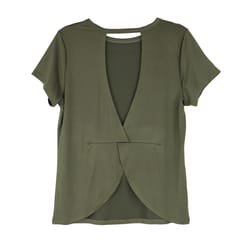 Fitkicks Crossover S Short Sleeve Women's Round Neck Green Cross Back Tee Shirt
