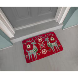 Entryways 18 in. W X 30 in. L Red Nordic Reindeer Coir Door Mat