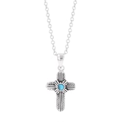 Montana Silversmiths Women's Feathered Cross Silver/Turquoise Necklace Brass Water Resistant