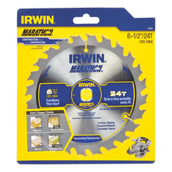 Irwin Marathon 6-1/2 in. D X 5/8 in. Carbide Circular Saw Blade 24 teeth 1 pk