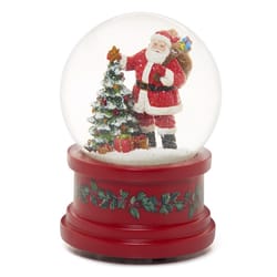 Roman Glitter Dome Multicolored Musical Santa with Christmas Tree Table Decor 5.75 in.