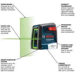 Bosch 2 beam Self Leveling Green-Beam Cross-Line Laser 40 ft. 5 pc