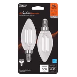 Feit White Filament B10 E12 (Candelabra) Filament LED Bulb Soft White 40 Watt Equivalence 2 pk