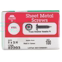 Hillman No. 8 S X 3/4 in. L Phillips Truss Head Sheet Metal Screws 100 pk