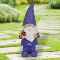 WindyWings Purple Resin 11 in. H X 5 in. L X 4.5 in. W Woodland Garden Gnome with Flower Bouquet Sta