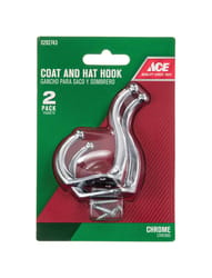 Ace 3 in. L Chrome Silver Metal Small Coat and Hat Hook 2 pk